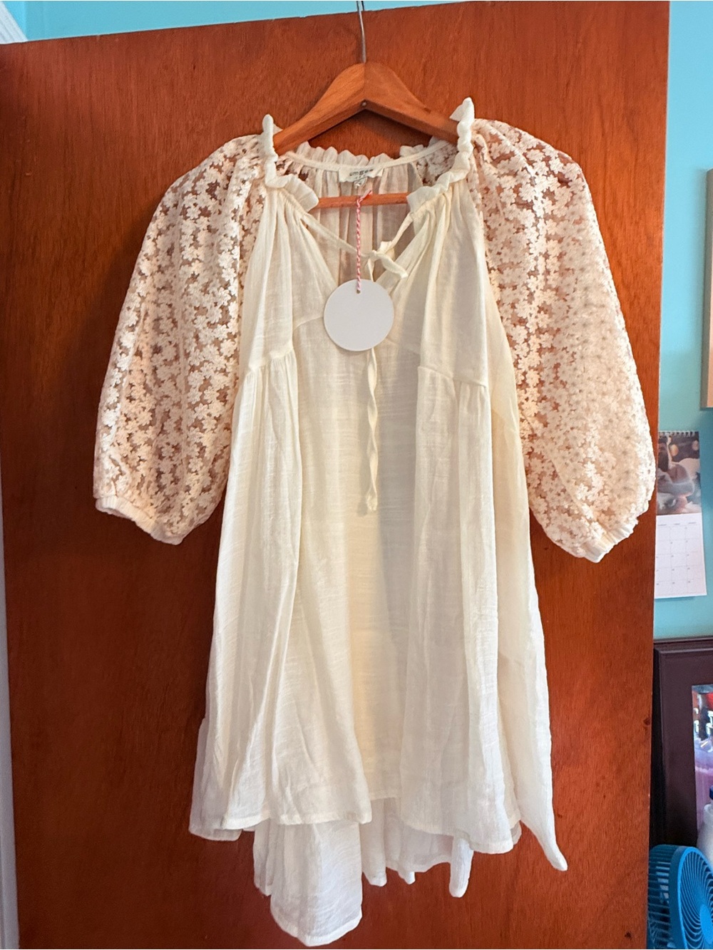 Umgee Cream Lace-Sleeve Boho Tunic